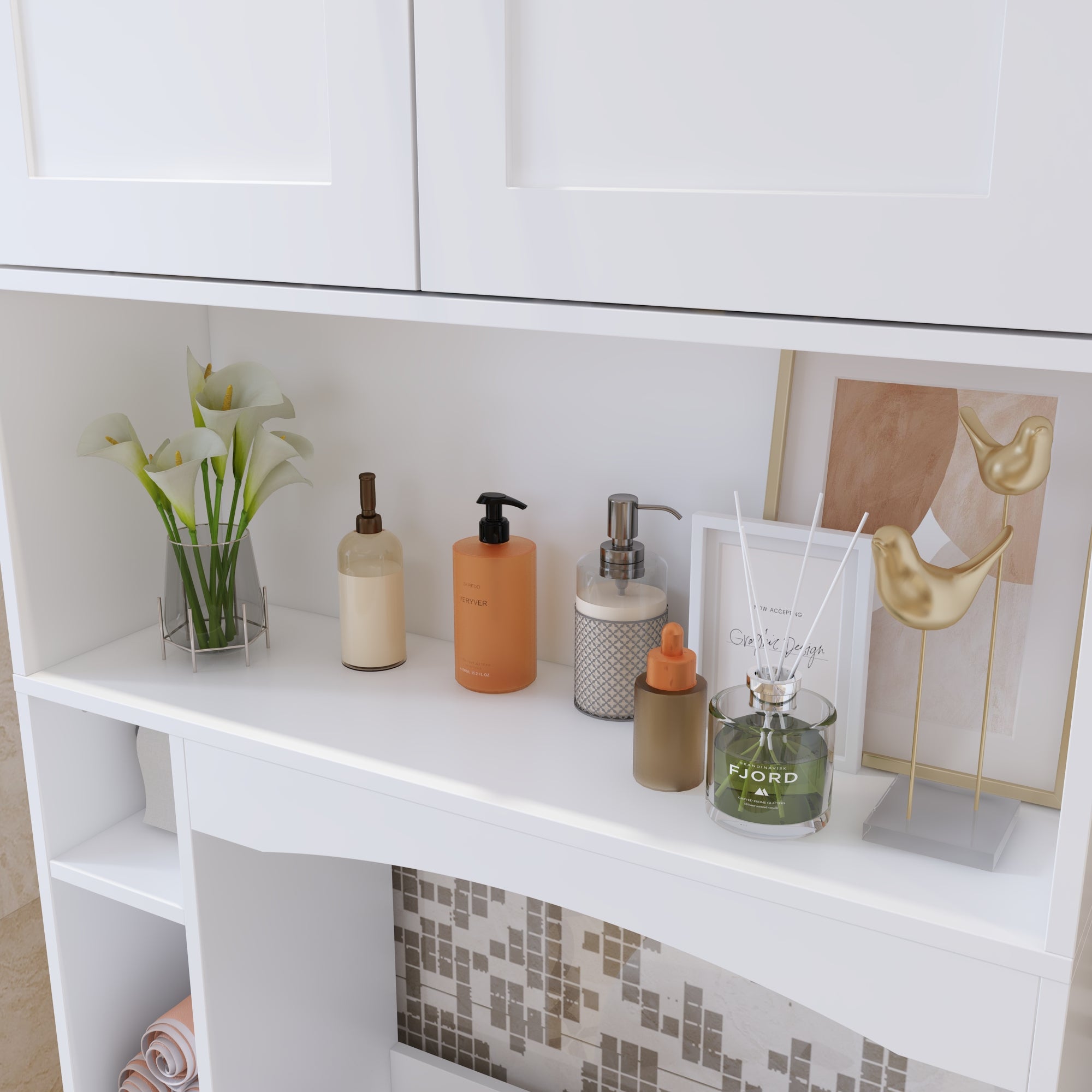 80 cm Modern White Toilet Storage with Tissue Holder