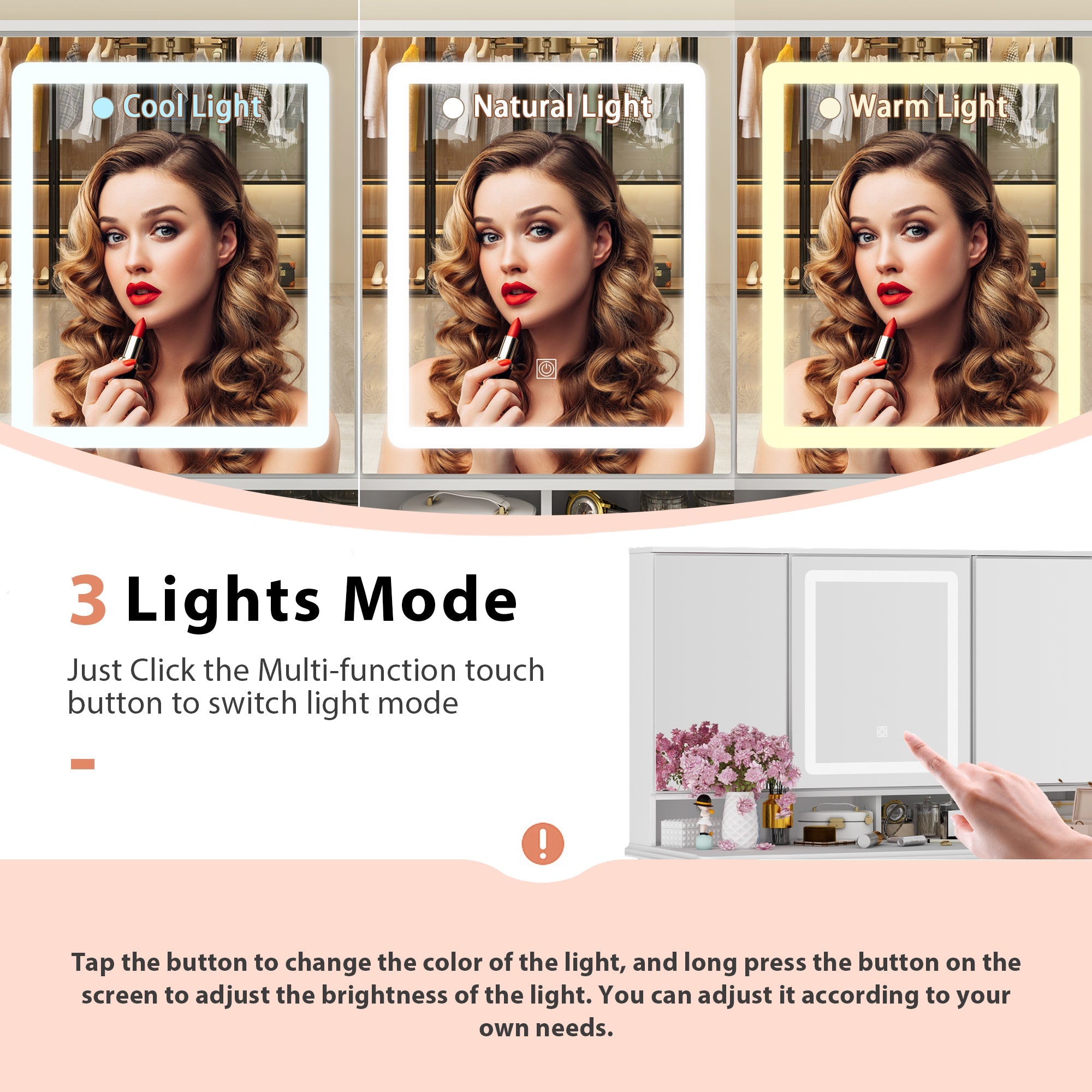 Coiffeuse moderne et minimaliste blanche de 110 cm avec tiroirs et lampe