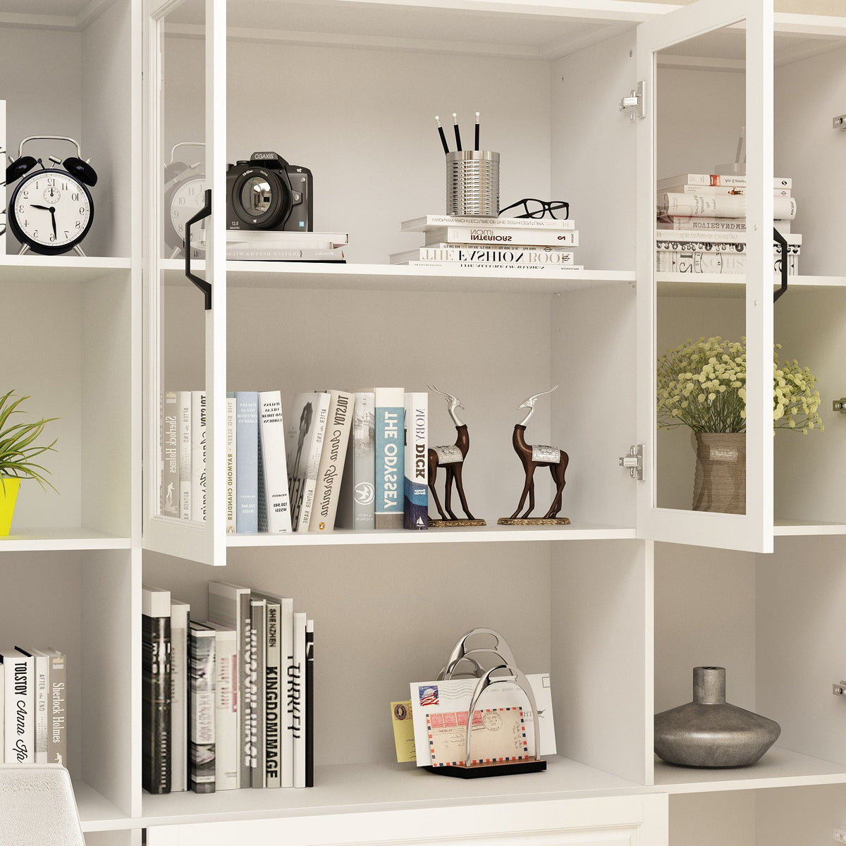 160 cm Classic White Large Display Cabinet Corner Shelf Storage Organizer Bookshelf in Combination