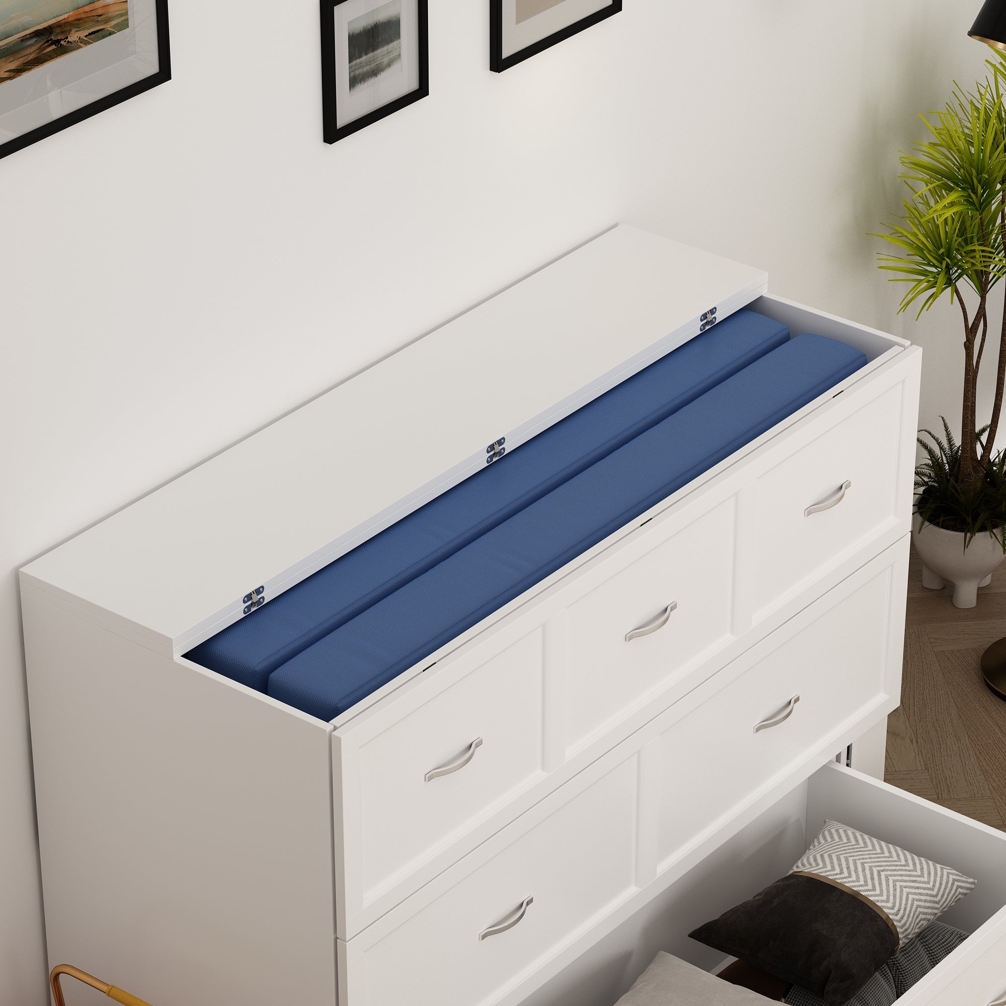 Lit pliant moderne et minimaliste blanc de 140 cm avec prises électriques