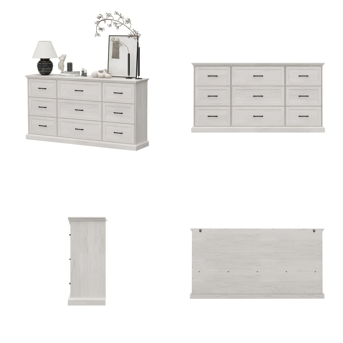 Commode moderne blanche/grise de 180 cm avec 9 tiroirs