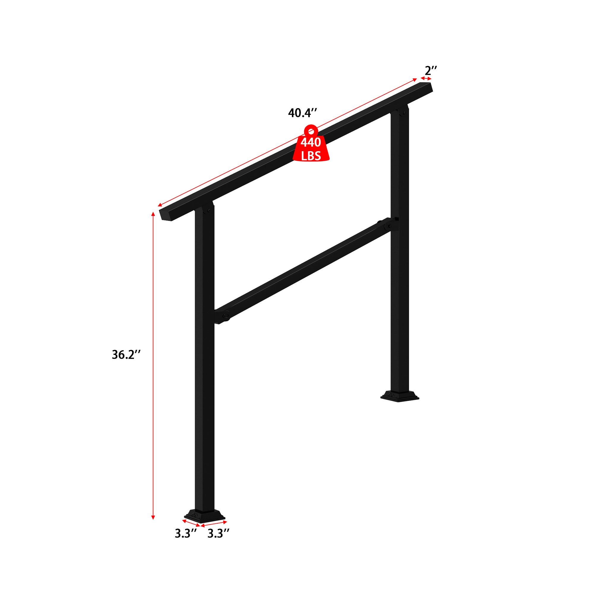 102 cm Minimalist Satin Black Stair Banister with Adjustable Angle