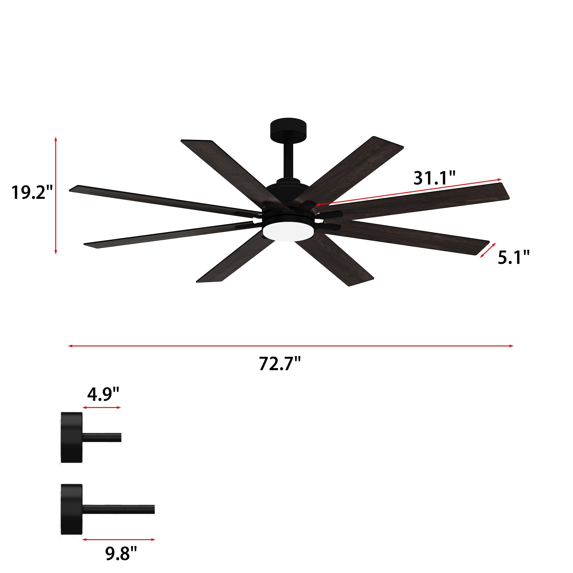 Ventilateur de plafond moderne marron foncé de 80 cm avec pales bicolores et lumière LED 3 couleurs