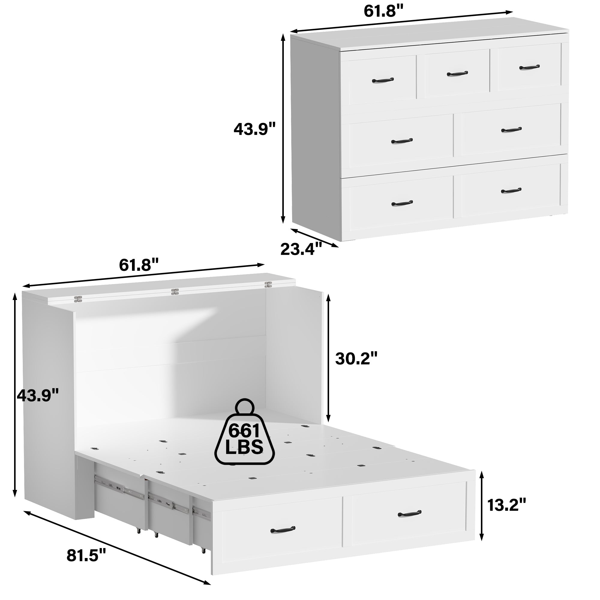 Lit escamotable blanc moderne et minimaliste de 157 cm avec prises électriques