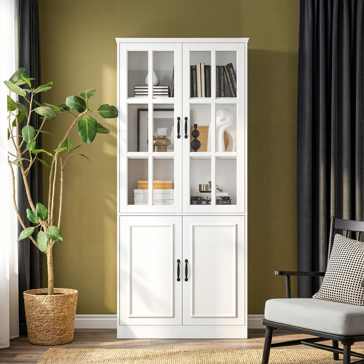 Sofna white bookcase with glass doors, 78.7 inches tall and 31.5 inches wide