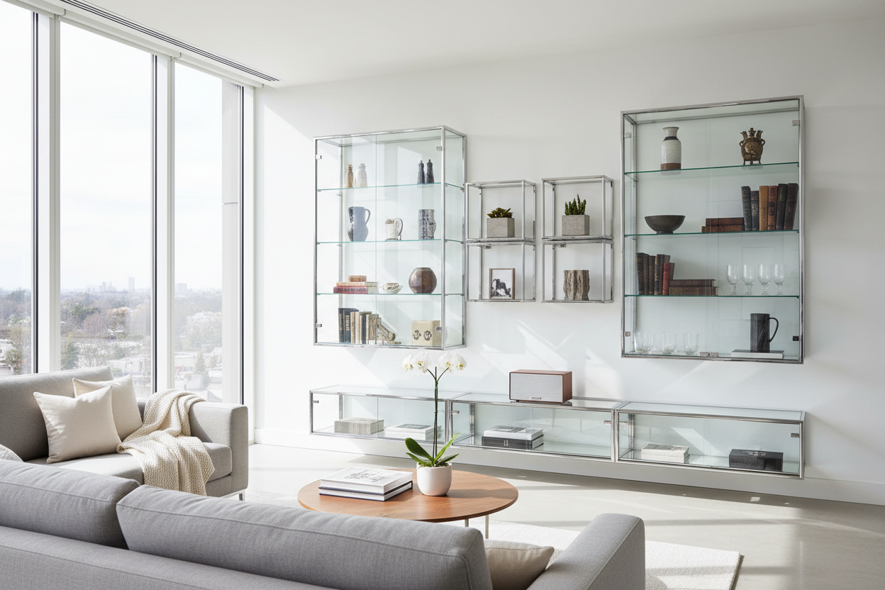 Floating Shelves Are Dust Traps (Try Glass Wall Mounted Display Cabinets)
