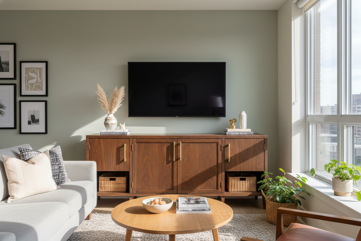 Using a Dining Buffet Cabinet for TV Stand Duty Is My Favorite Hack