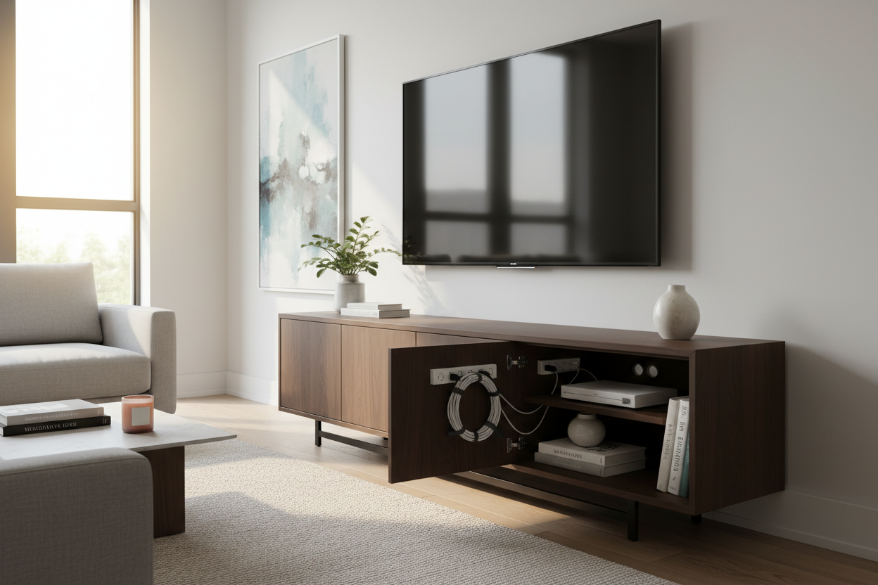 The Secret to Hiding Messy Wires Inside TV Media Cabinets