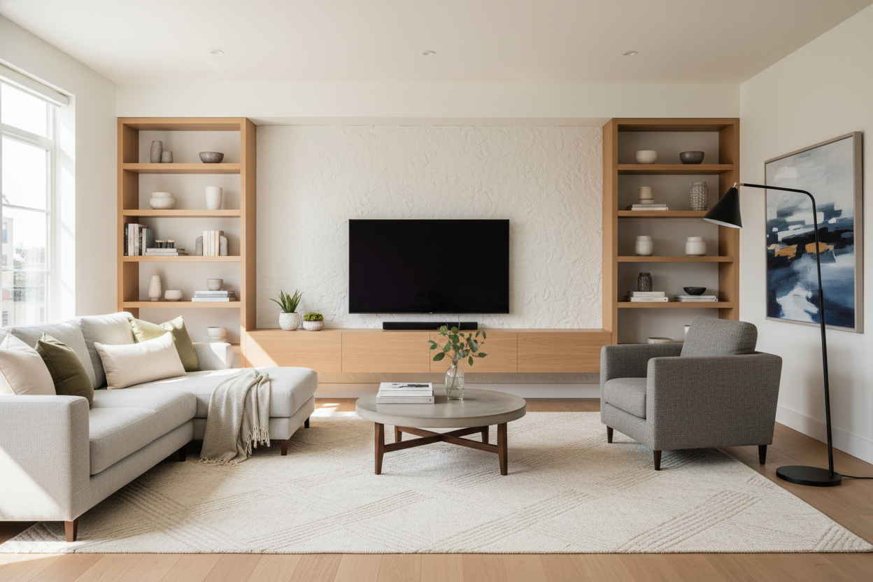 I Replaced My Bulky Console With a Floating Wooden TV Shelf