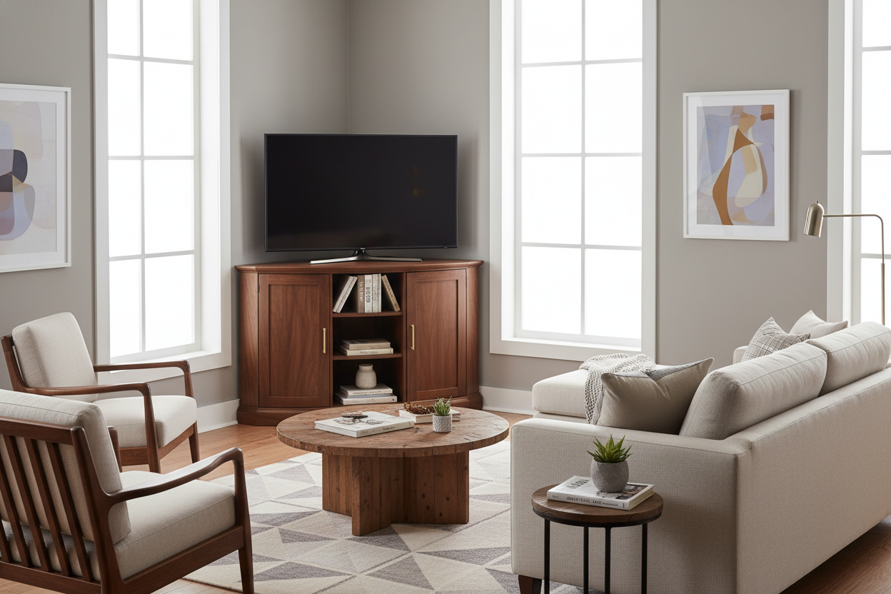 Your Dead Corner Looks Awkward (A Solid Wood Corner TV Stand Fixes It)