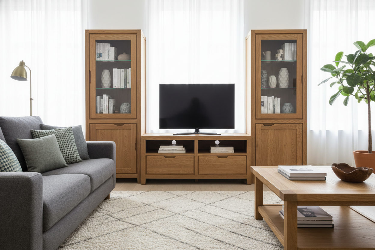 Tired of Dusting? Try an Oak Entertainment Center With Glass Doors