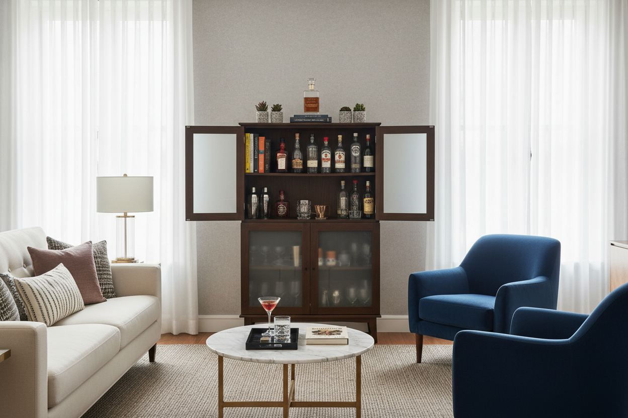 Why I Swapped My Bar Cart for a Small Glass Door Bookcase