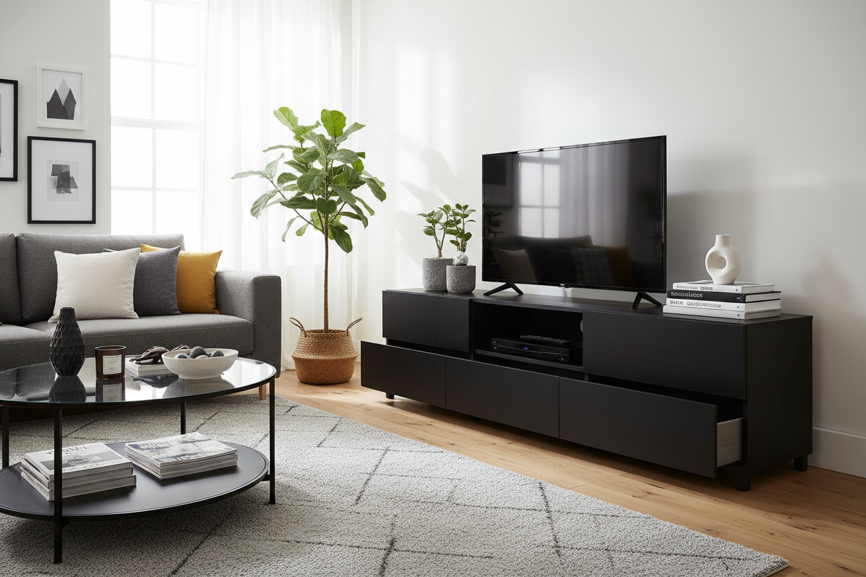 Why a Cheap Black Entertainment Center Beats Faux Wood Every Time