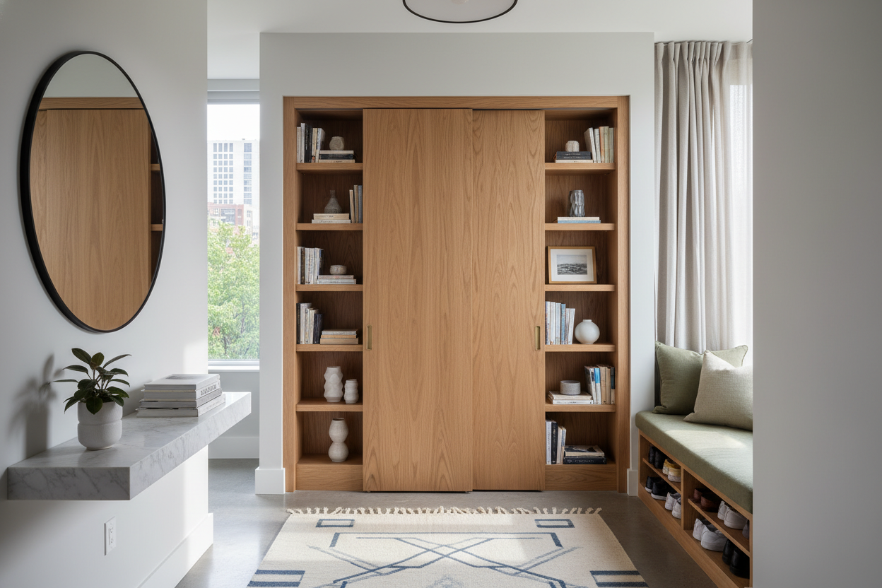My Awkward Hallway Finally Met Its Match: A Pocket Door Bookcase