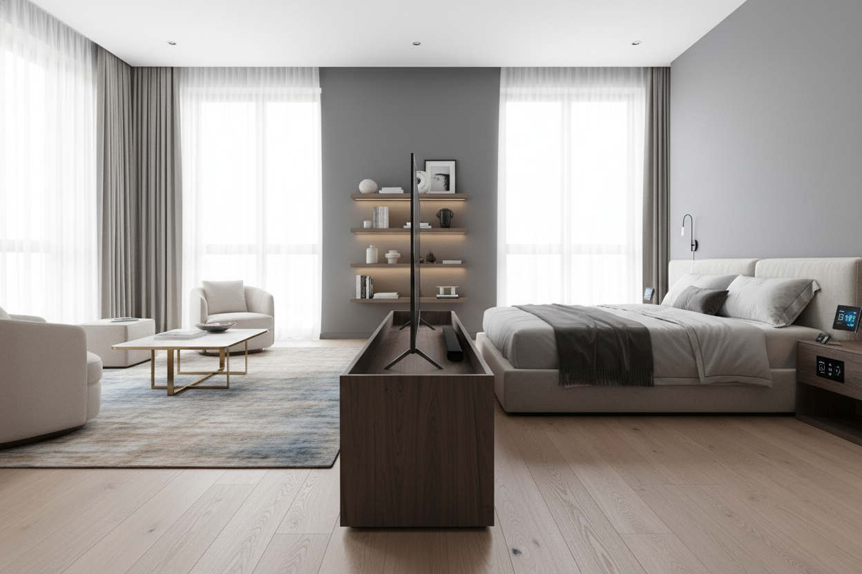 Why I Hid My Bedroom Screen in a Pop-Up 50 in TV Stand