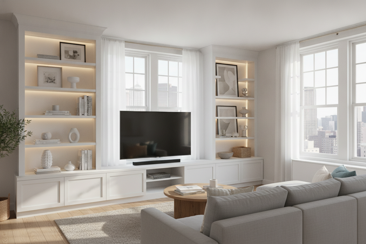 How I Made a 48 Inch White TV Stand Look Like Built-ins