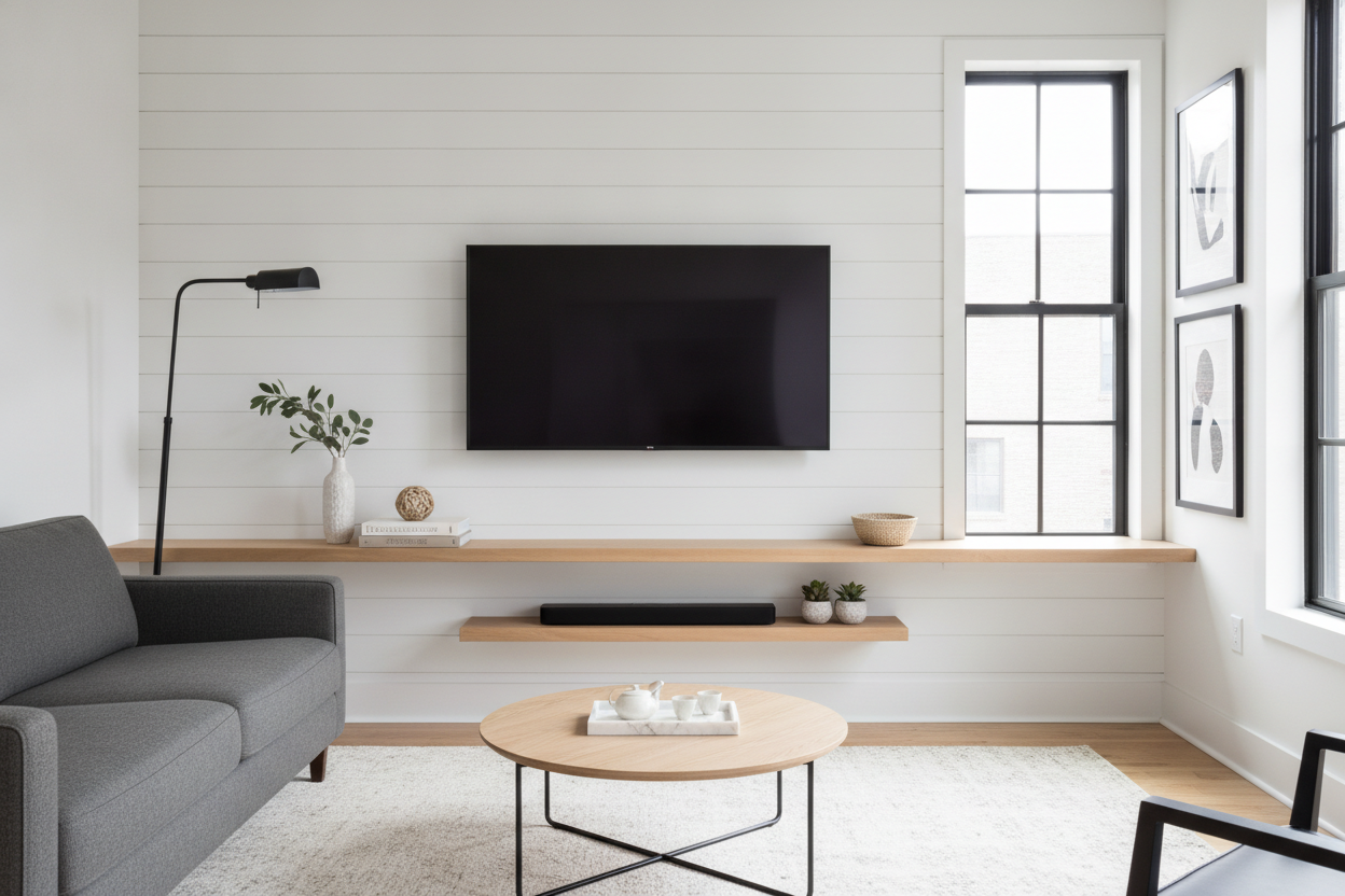 Why a Floating Shelf Below TV Fixed My Living Room's Awkward Void