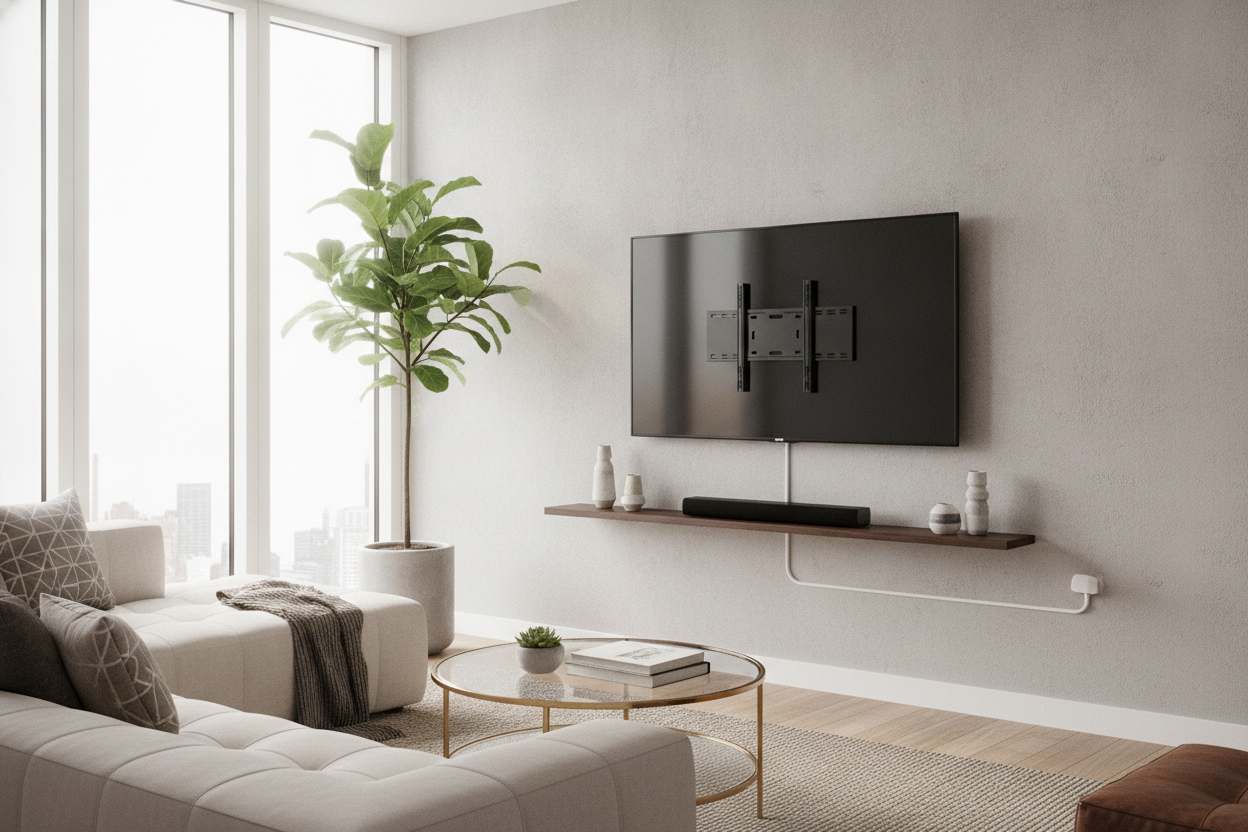 I Fixed My Dangling Cord Nightmare With a TV Wall Mount With Shelf