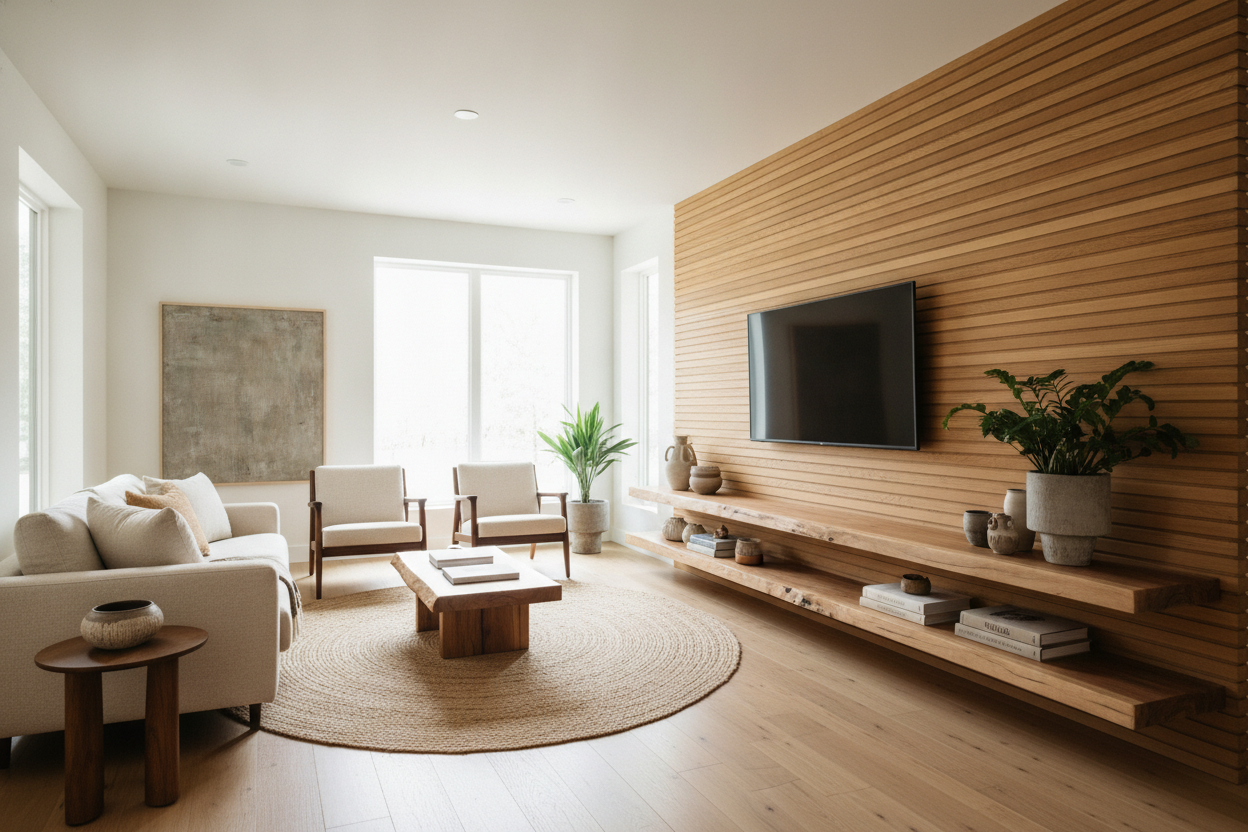 Why I Swapped My White Console for Wood Shelves Under TV