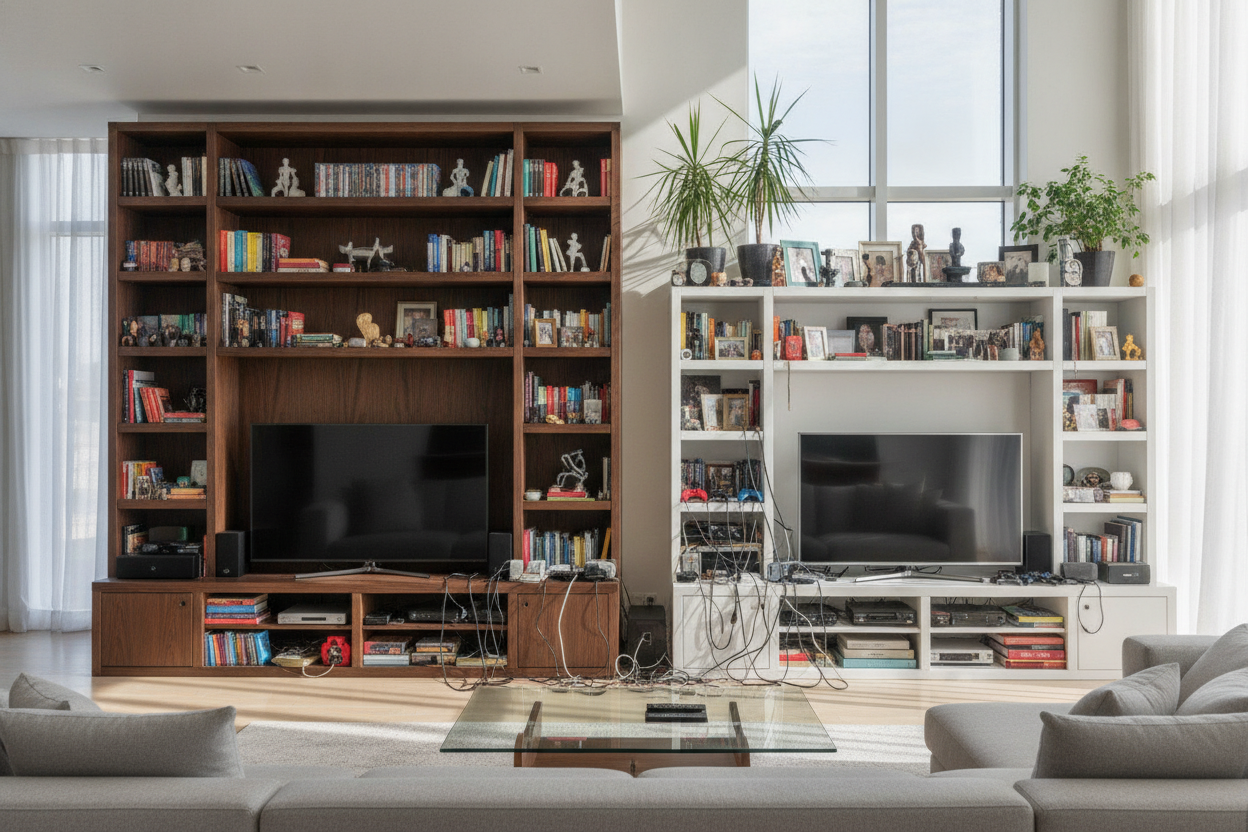 Why Entertainment Centers With Shelves Are So Hard to Style