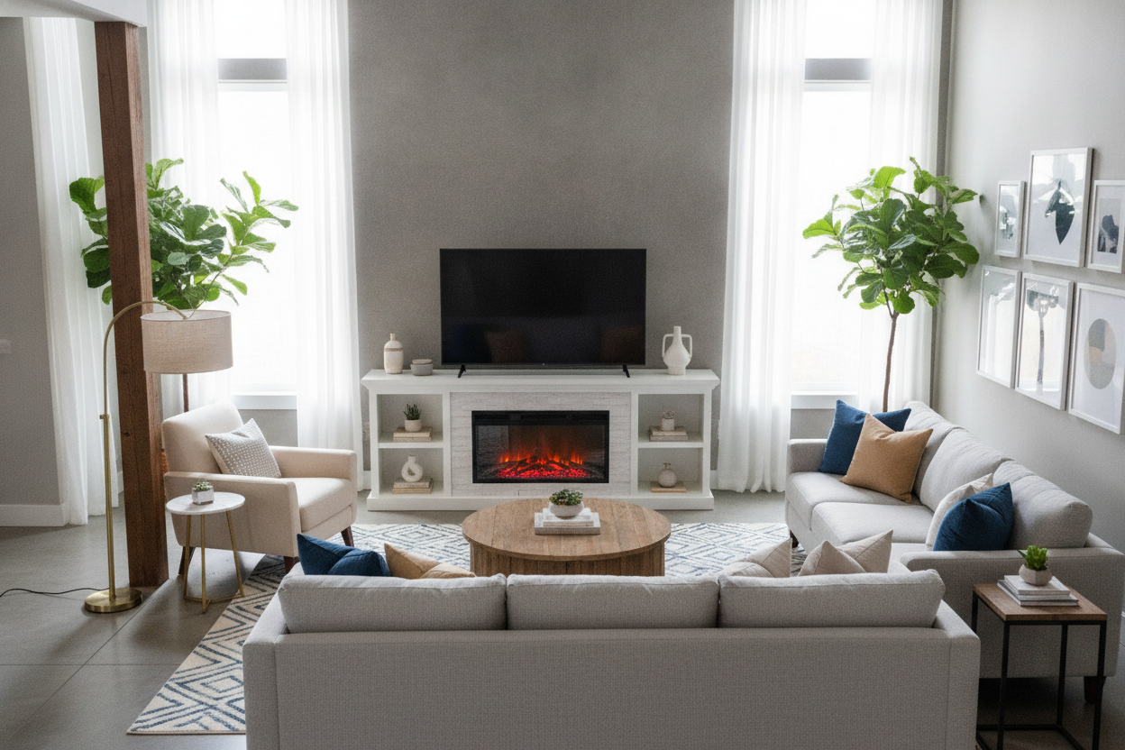 I Put a Fireplace TV Stand at Walmart in My Awkward Living Room