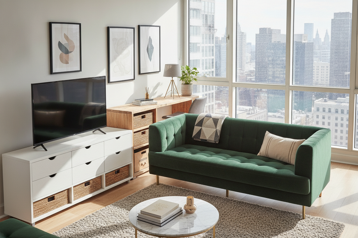 Why My Fancy Couch Sits Next to an IKEA TV Stand White