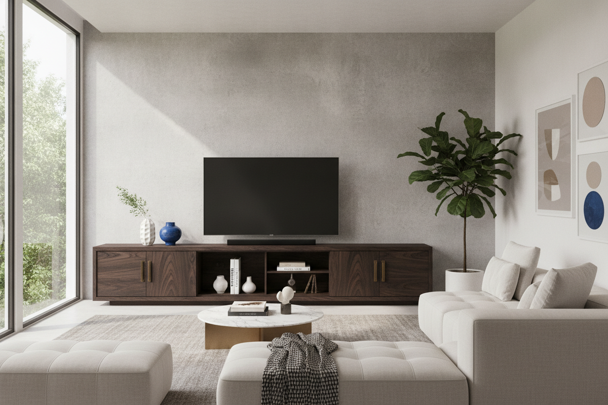 Why Your Airy Living Room Needs a TV Stand Dark Enough to Anchor It