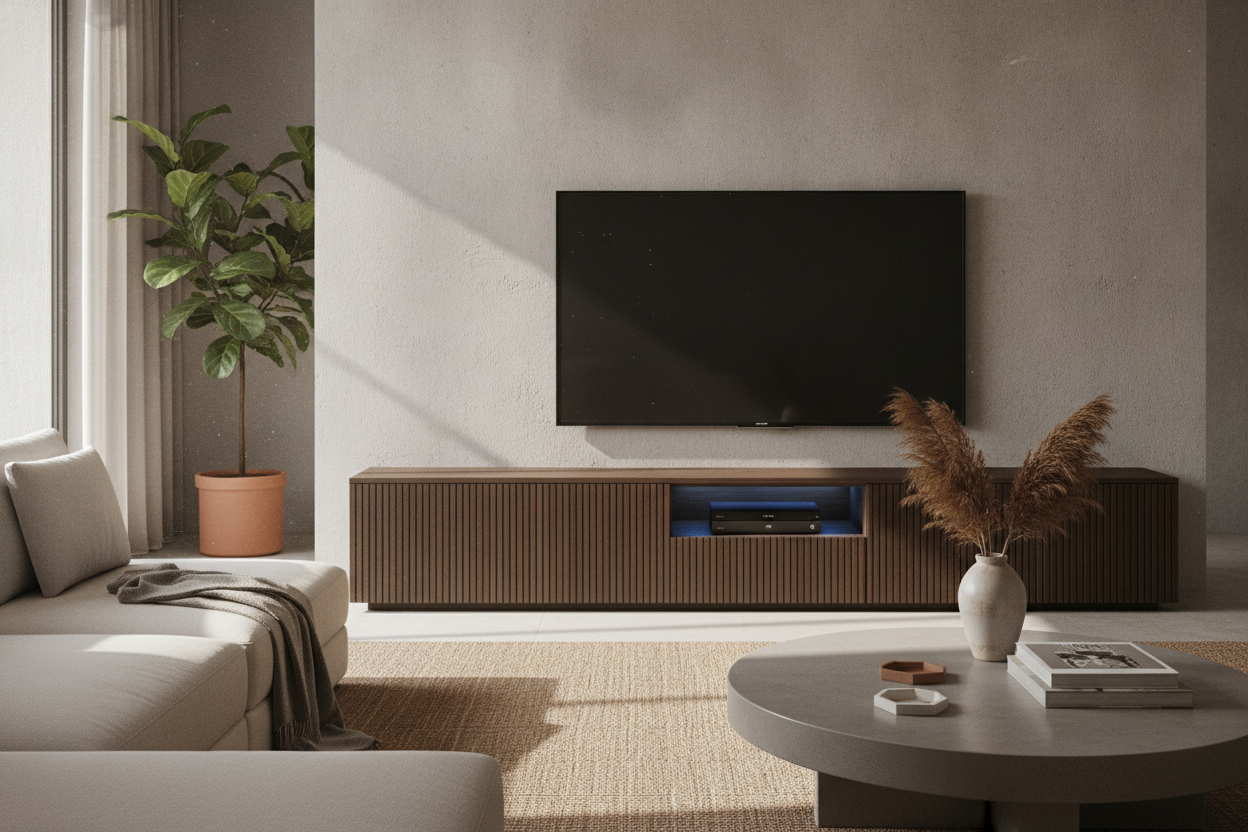 Why I Hide All My Ugly Tech Behind a Solid TV Stand Door