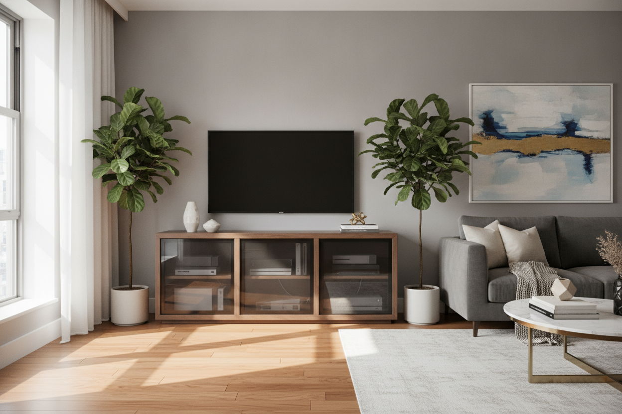 I Hid 6 Messy Consoles Behind My New TV Unit Glass Doors