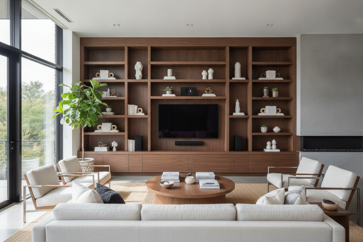 Your Big Empty Wall Needs a Bookcase TV Stand Wall Unit, Not Art