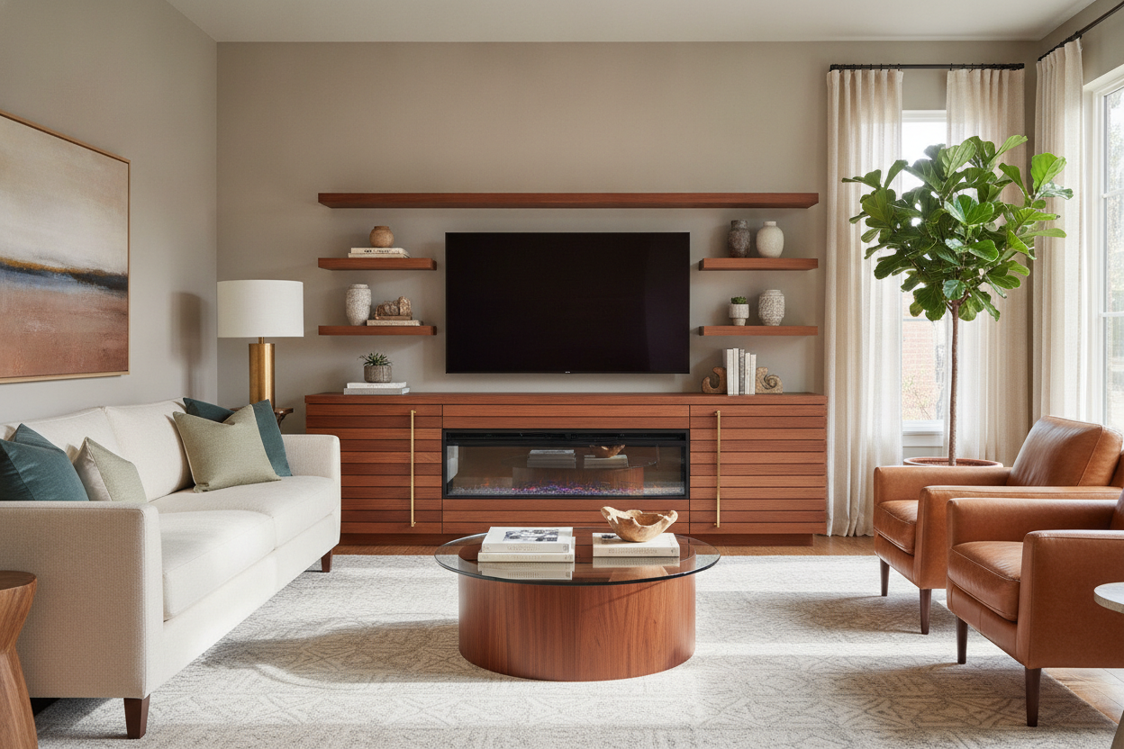 How I Made a Cherry TV Stand Fireplace Look Cool, Not Clunky