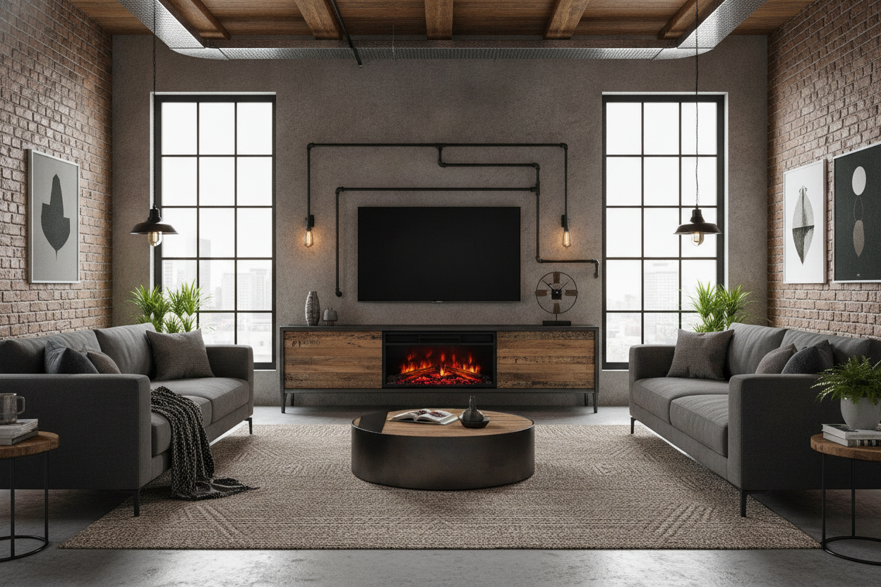 How to Buy an Industrial Fireplace TV Stand Without the Steampunk Vibe