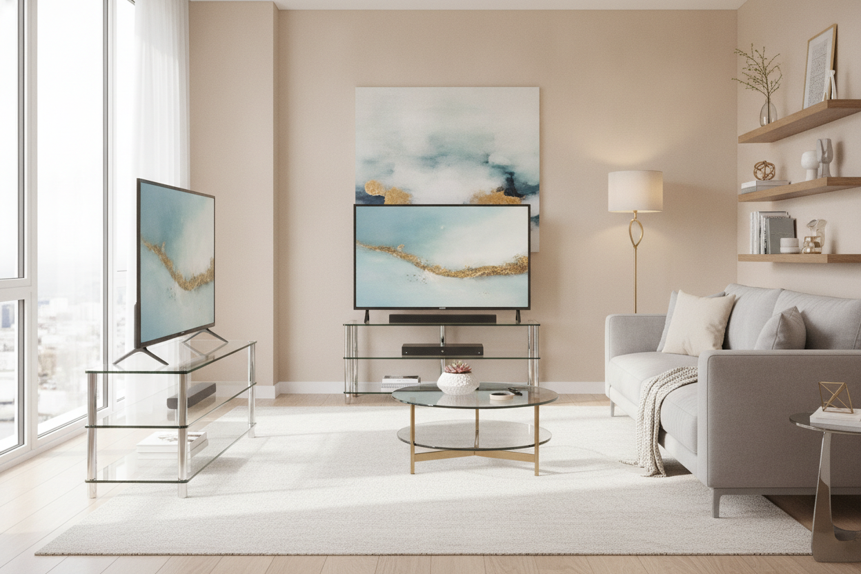 If Your Living Room Is Tiny, Get a Glass 65 Inch TV Stand