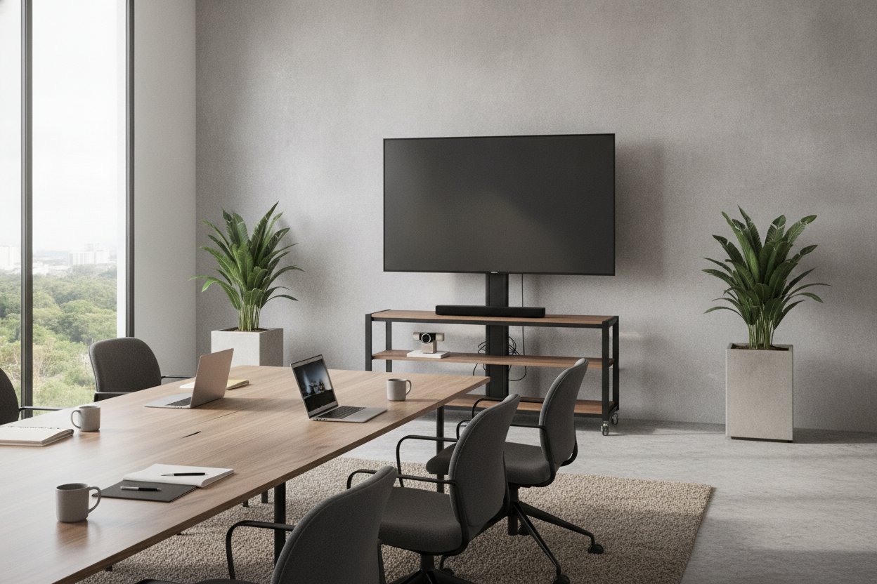 Why Your Office Needs a Conference Room TV Stand, Not a Wall Mount