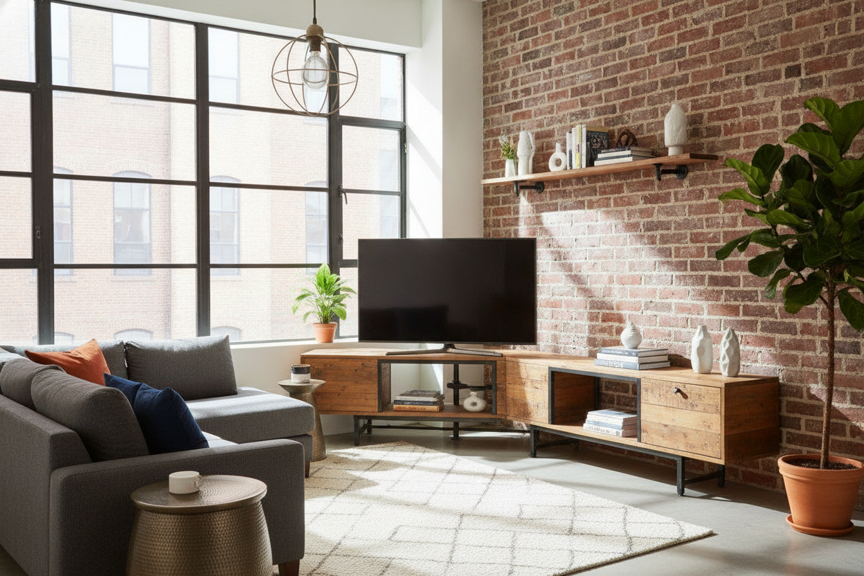 How an Industrial Corner TV Stand Fixed My Weird Living Room