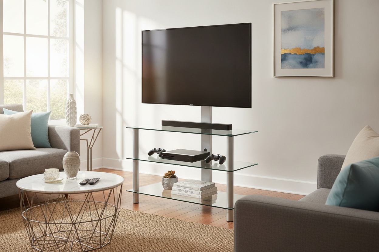 Stop Drilling Walls: Get a 3 Shelf Glass TV Stand With Mount Instead