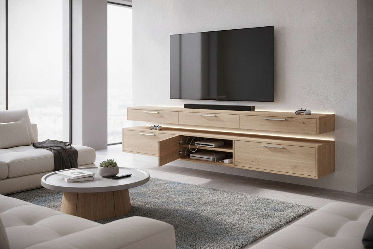 Can the Ozge Floating TV Stand for TVs Up to 78 Hide Ugly Gaming Gear?