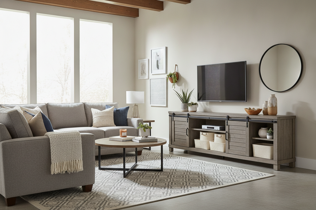 I Hated Millennial Gray Until I Bought a Gray Farmhouse TV Stand