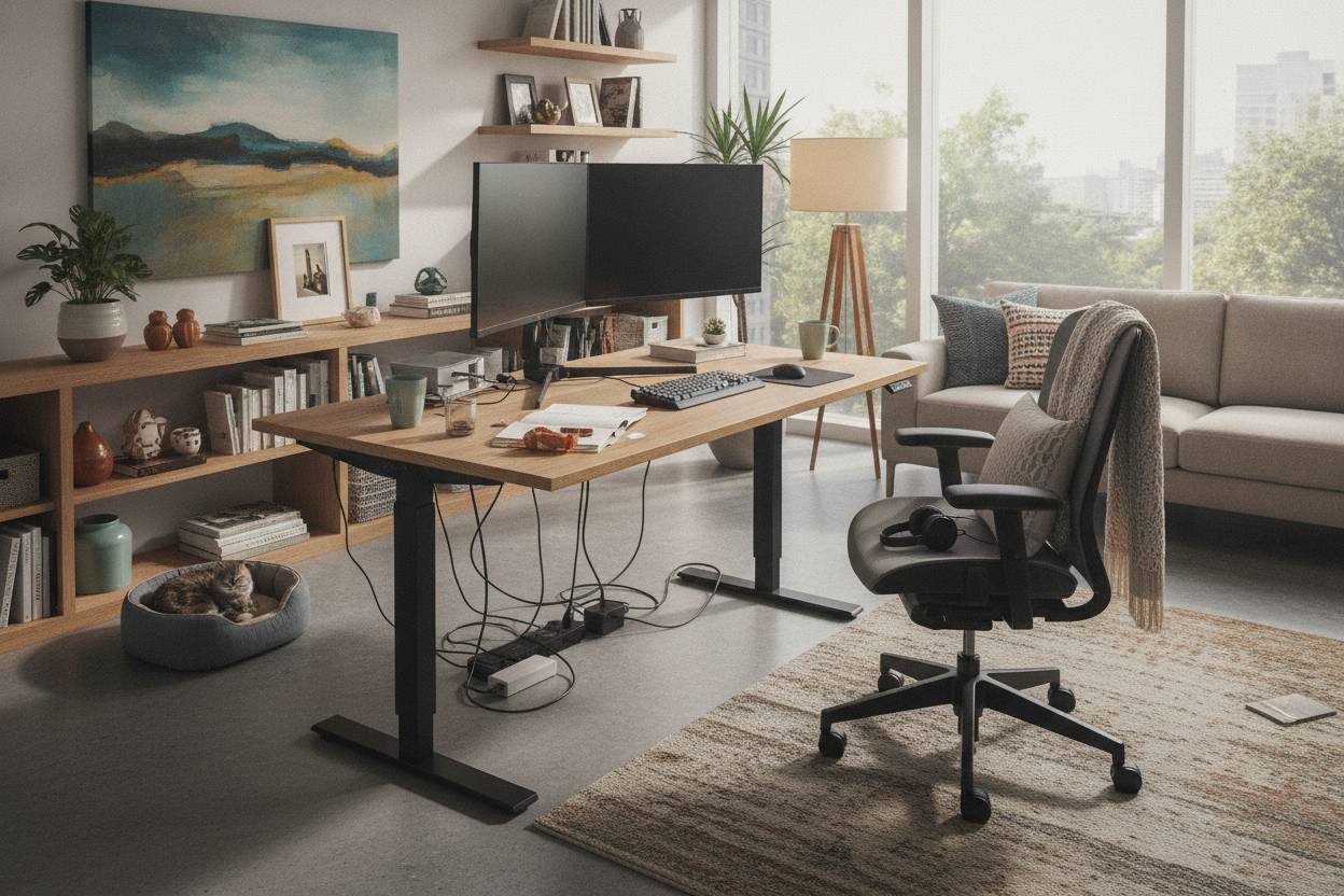 Why Your Setup Will Never Look Like a Stock Standing Desk Image