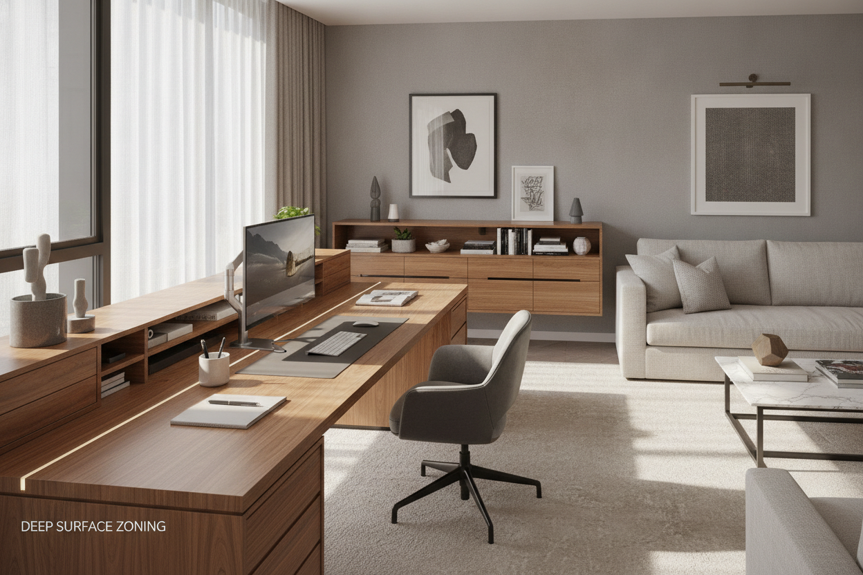 The 36 Deep Desk Guide: Deep Surface Zoning, Room Fit, and Storage Architecture