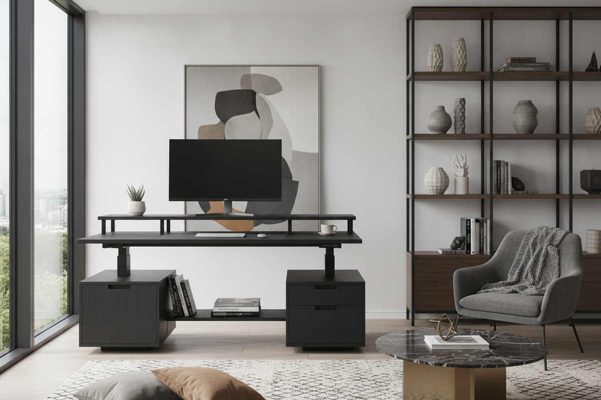 The Black Standing Desk Architectural Guide: Dimensional Tiers, Visual Weight Balancing, and Storage Integration