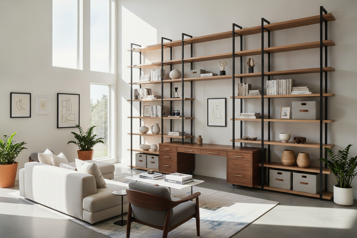 The Desk and Shelving Architectural Blueprint: Spatial Configurations, Dimensional Tiers, and Modular Storage Integration