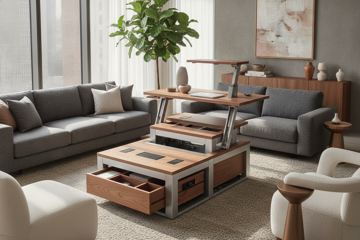 The Strategic Coffee Table to Standing Desk Blueprint: Mechanical Elevation Tiers, Spatial Clearances, Storage Architecture, and Living Room Synergy