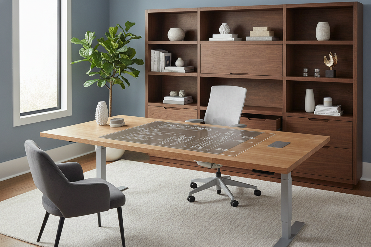 Desk Height by Height Blueprint: Body Proportion Categories, Seated vs Standing Clearances, Storage Integration, and Workstation Ergonomics