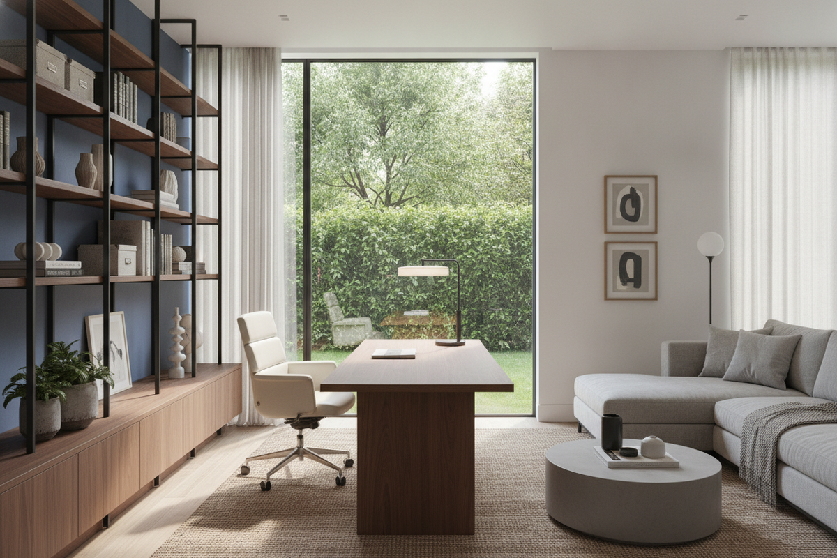 Desk Placement in Home Office Guide: Layout Archetypes, Spatial Clearances, Lighting, and Storage Integration