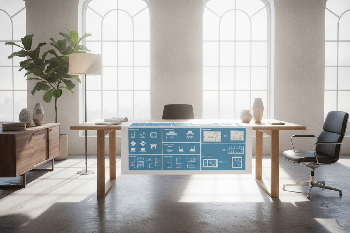 Office Desktop Furniture Planning Blueprint: Surface Archetypes, Equipment Desk Footprints, Storage Modules, and Layout Systems