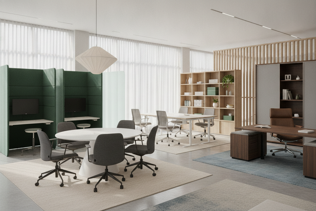 Desks at Staples Planning Guide: Workstation Archetypes, Spatial Footprints, Storage Systems, and Material Selection
