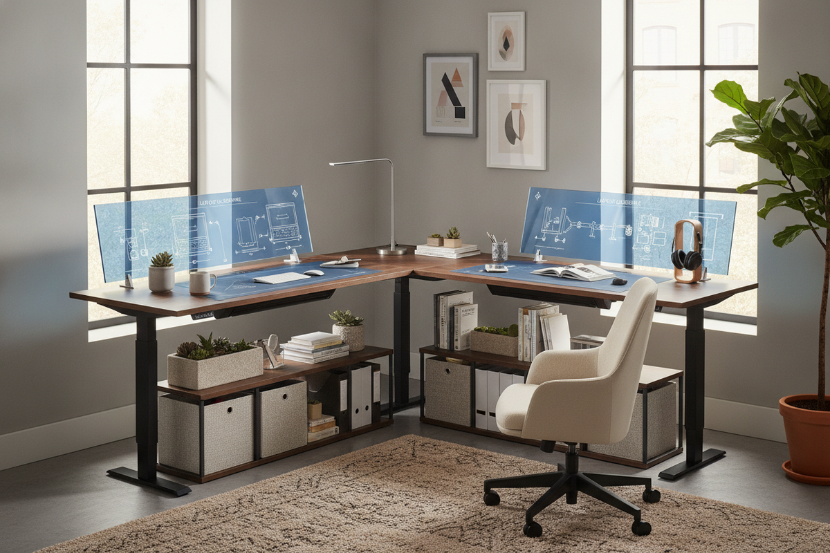 Eureka Ergonomic L-Shaped Standing Desk for Corner Configurations: Layout Blueprint, Kinetic Clearance, and Storage Synergy