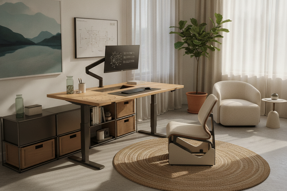 Healthy Desk Blueprint: Dimensional Fit, Postural Movement Zones, Material Selection, and Storage Synergy