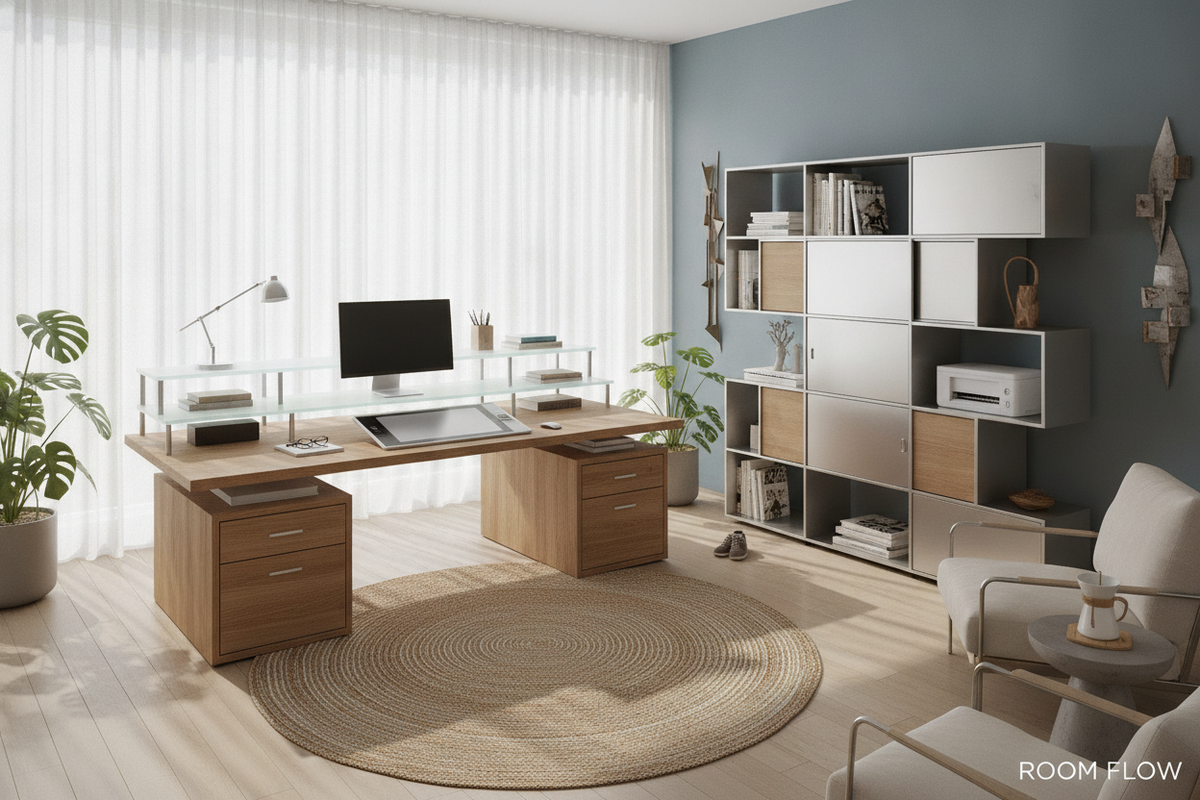 Home Desk Office Blueprint: Footprint Tiers, Storage Architecture, and Room Flow